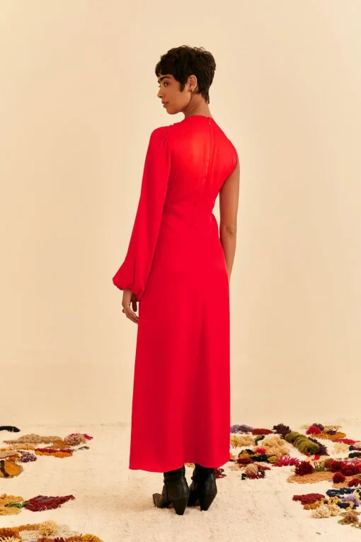  RED ONE SHOULDER MAXI DRESS