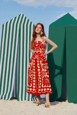  RED PALERMO SLEEVELESS MIDI DRESS