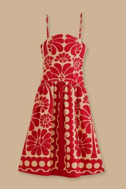  RED PALERMO SLEEVELESS MIDI DRESS