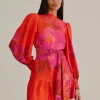  RED PEONY LONG SLEEVE MINI DRESS