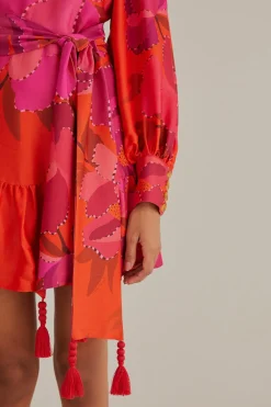  RED PEONY LONG SLEEVE MINI DRESS
