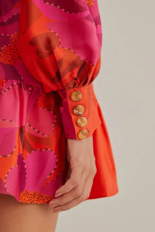  RED PEONY LONG SLEEVE MINI DRESS