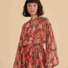  RED PINEAPPLE BLOOM V NECK MINI DRESS