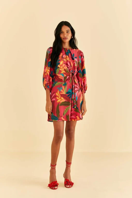  RED ROOSTER LEAVES LONG SLEEVE MINI DRESS