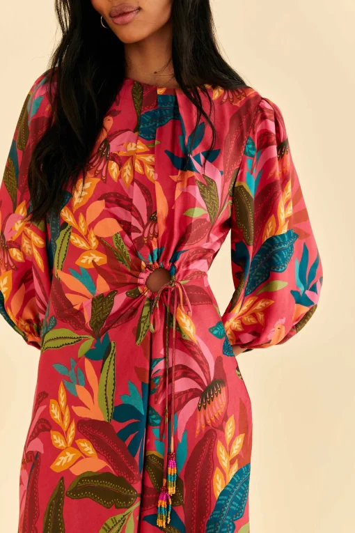  RED ROOSTER LEAVES LONG SLEEVE MINI DRESS