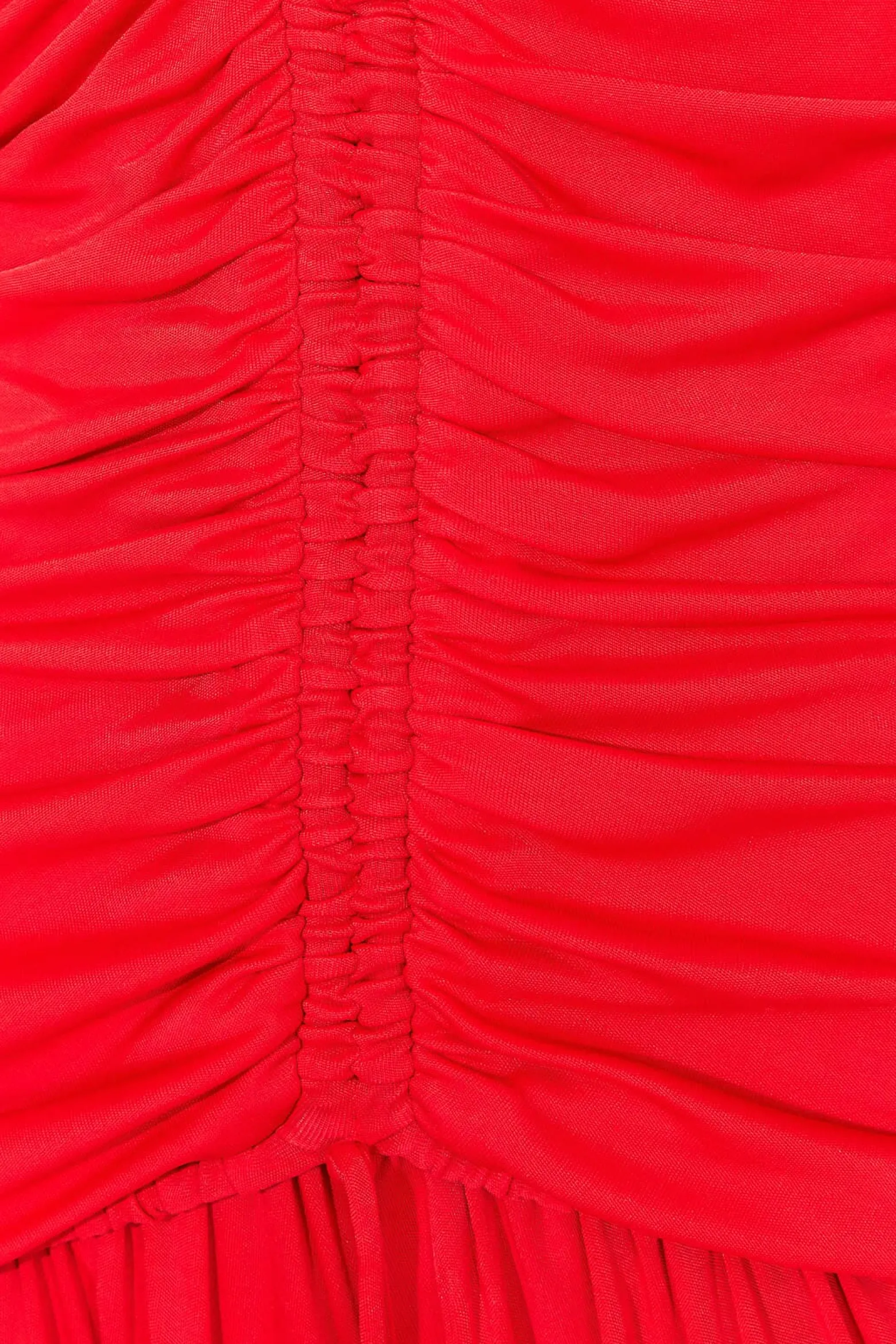 RED V NECKLINE LONG SLEEVE MIDI DRESS