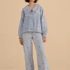  ROSE EMBROIDERED DENIM PANTS