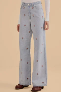  ROSE EMBROIDERED DENIM PANTS