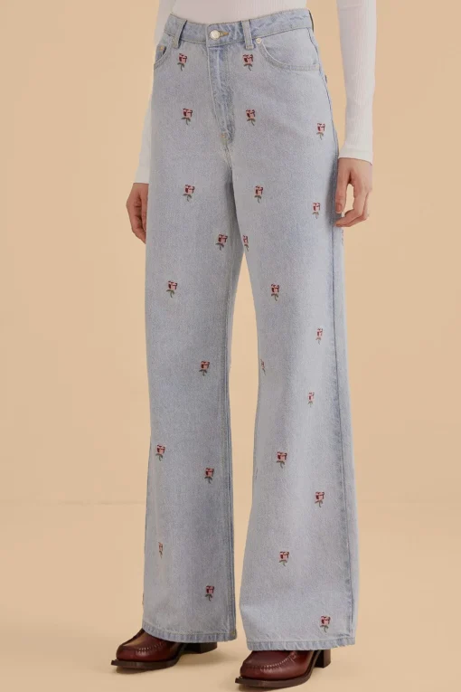  ROSE EMBROIDERED DENIM PANTS