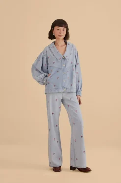  ROSE EMBROIDERED DENIM PANTS