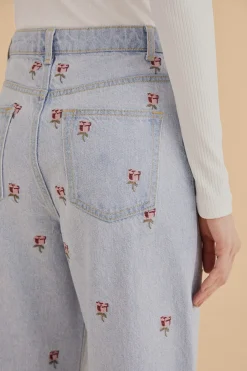  ROSE EMBROIDERED DENIM PANTS