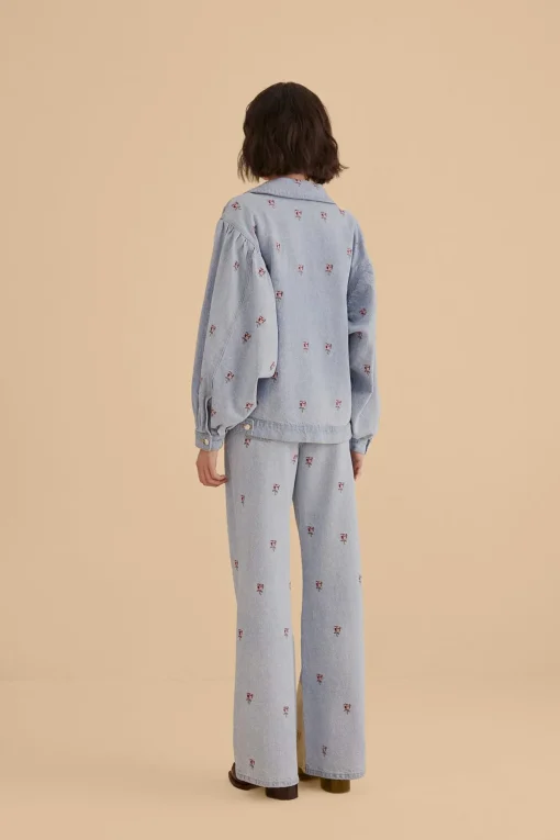  ROSE EMBROIDERED DENIM PANTS