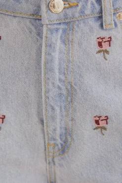  ROSE EMBROIDERED DENIM PANTS