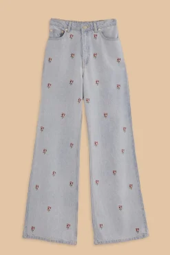  ROSE EMBROIDERED DENIM PANTS