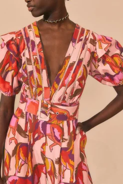  ROSE WILD HORSES PLEATED SHORT SLEEVE JUMPSUIT
