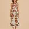  SAND LEOPARD FLOWERS CUT OUT MIDI DRESS