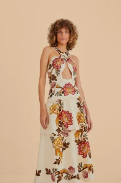 SAND LEOPARD FLOWERS CUT OUT MIDI DRESS