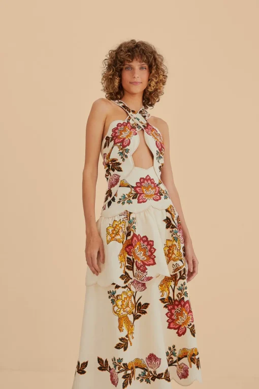  SAND LEOPARD FLOWERS CUT OUT MIDI DRESS