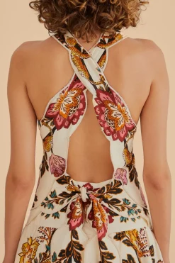  SAND LEOPARD FLOWERS CUT OUT MIDI DRESS
