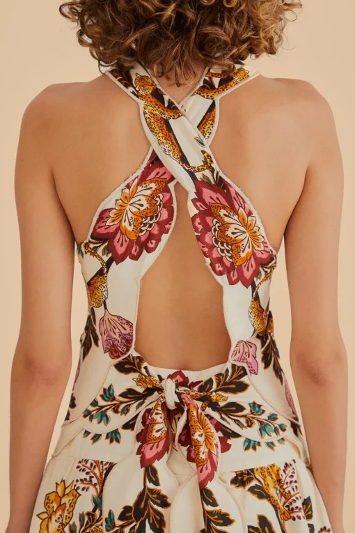  SAND LEOPARD FLOWERS CUT OUT MIDI DRESS