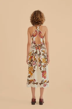  SAND LEOPARD FLOWERS CUT OUT MIDI DRESS