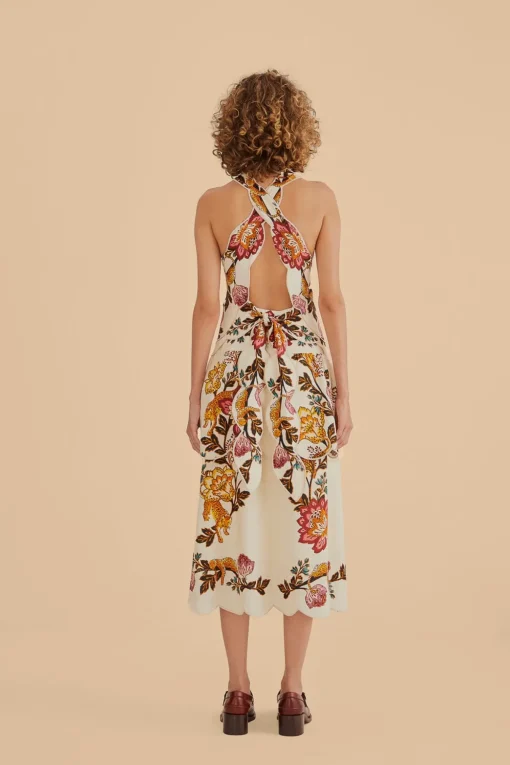  SAND LEOPARD FLOWERS CUT OUT MIDI DRESS