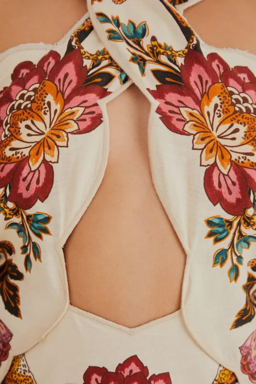  SAND LEOPARD FLOWERS CUT OUT MIDI DRESS