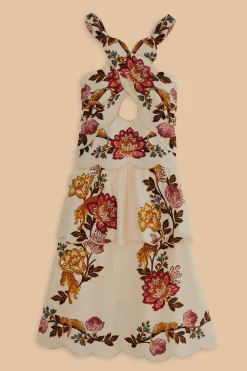  SAND LEOPARD FLOWERS CUT OUT MIDI DRESS