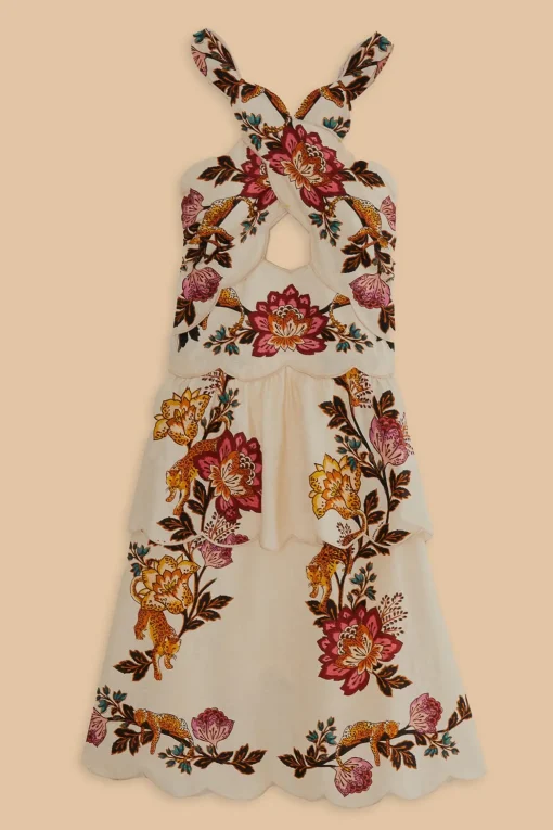  SAND LEOPARD FLOWERS CUT OUT MIDI DRESS