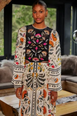  SAND PALMS PARADISE EMBROIDERED CUT OUT MIDI DRESS