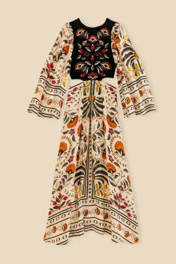  SAND PALMS PARADISE EMBROIDERED CUT OUT MIDI DRESS