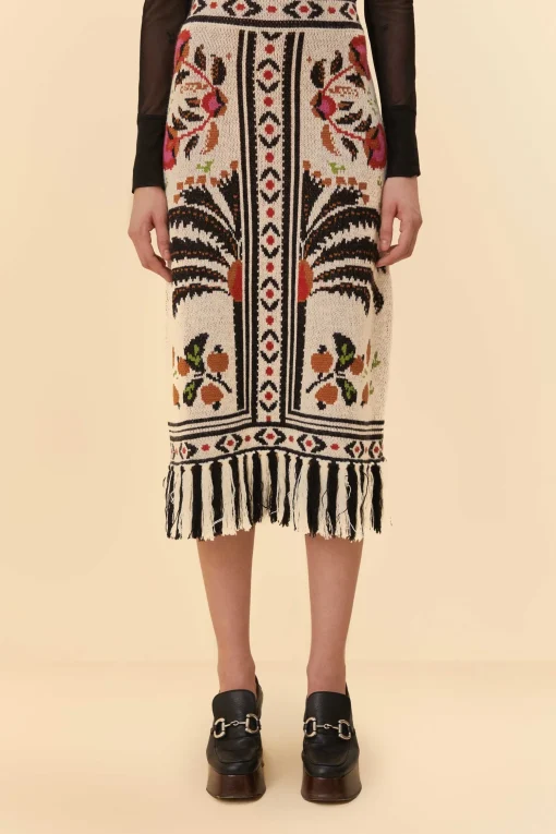  SAND PALMS PARADISE KNIT FRINGE MIDI SKIRT