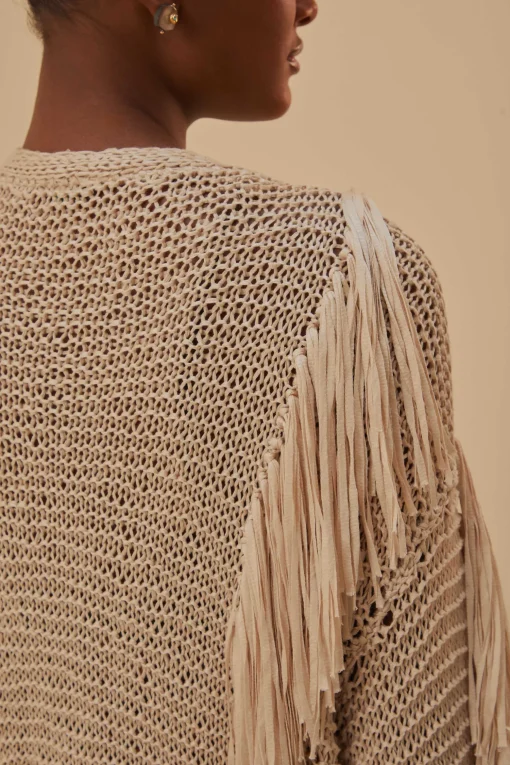 SAND STRIPES FRINGES KNIT CARDIGAN