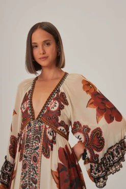  SAND WINTER TAPESTRY V NECK MAXI DRESS