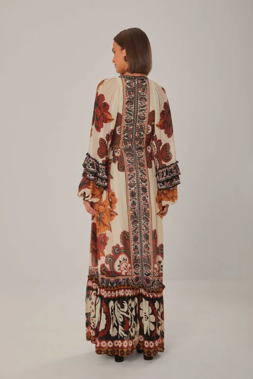  SAND WINTER TAPESTRY V NECK MAXI DRESS