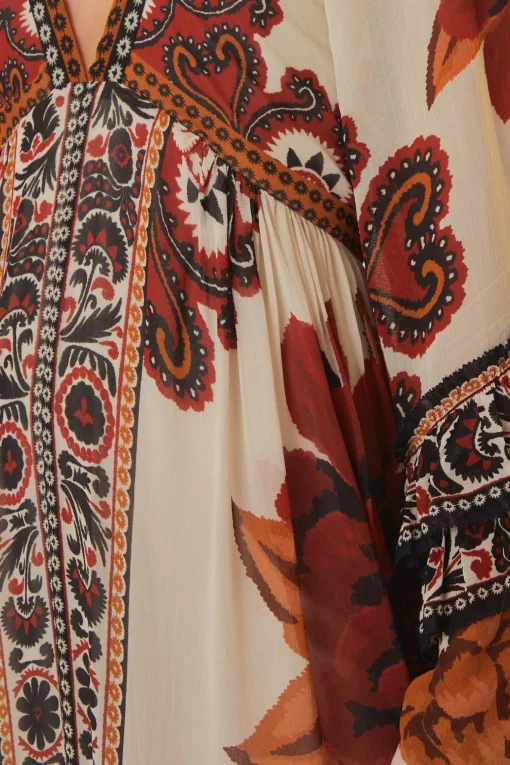  SAND WINTER TAPESTRY V NECK MAXI DRESS