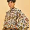  SILVER FLORAL TAPESTRY LONG SLEEVE BLOUSE
