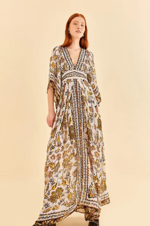  SILVER FLORAL TAPESTRY MAXI DRESS