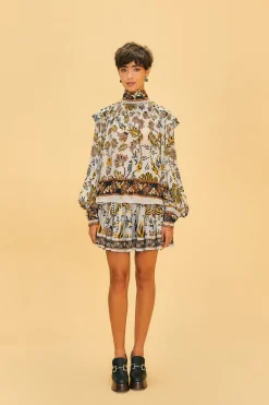  SILVER FLORAL TAPESTRY MINI SKIRT