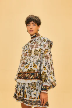  SILVER FLORAL TAPESTRY MINI SKIRT