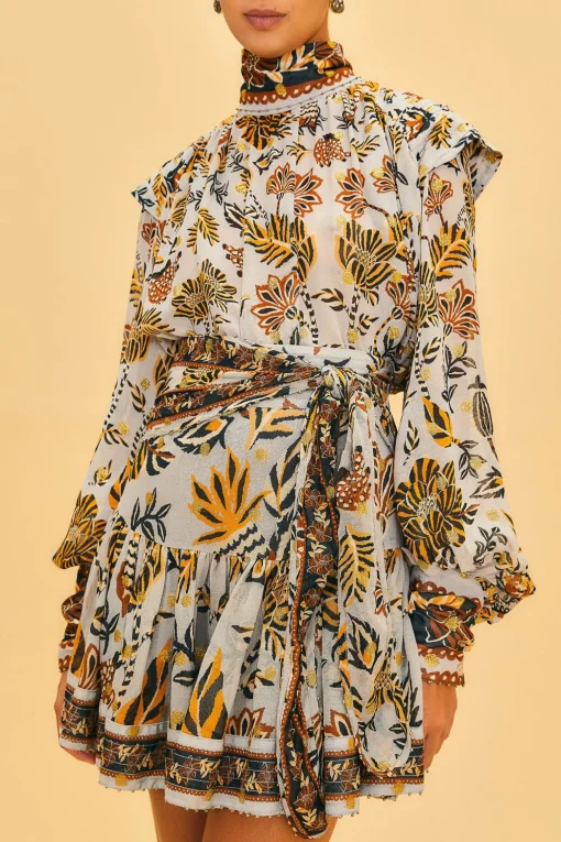  SILVER FLORAL TAPESTRY MINI SKIRT