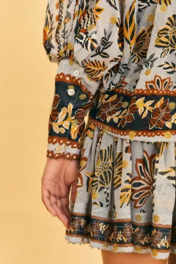  SILVER FLORAL TAPESTRY MINI SKIRT