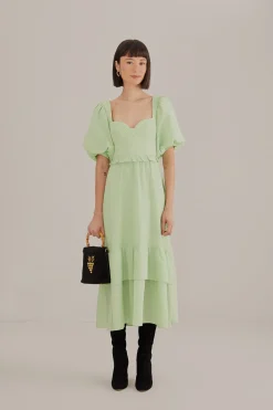  SOFT GREEN SHORT SLEEVE MIDI DRESS