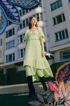  SOFT GREEN SHORT SLEEVE MIDI DRESS