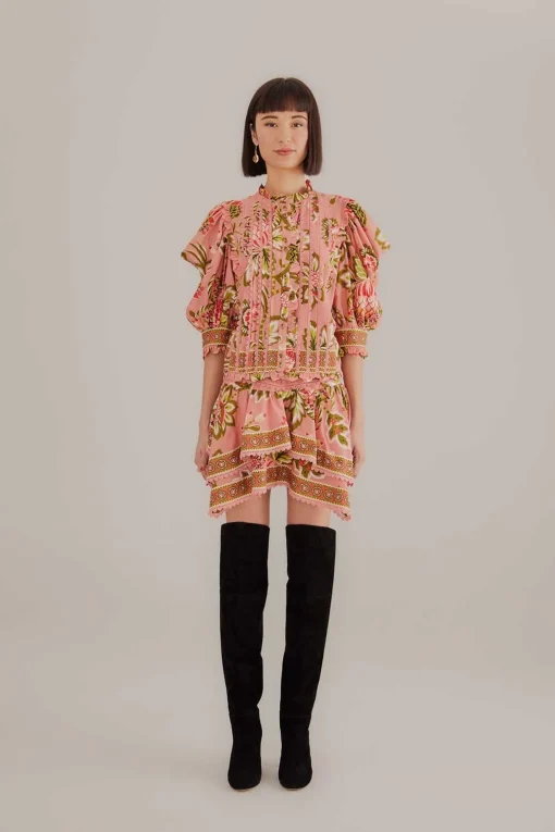  SOFT PINK AURA FLORAL SHORT SLEEVE BLOUSE