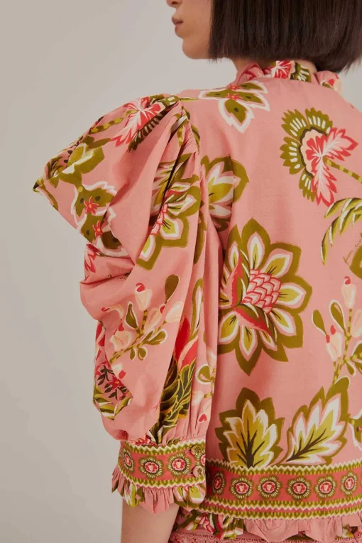  SOFT PINK AURA FLORAL SHORT SLEEVE BLOUSE