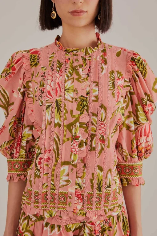 SOFT PINK AURA FLORAL SHORT SLEEVE BLOUSE