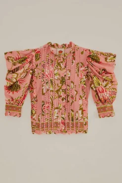 SOFT PINK AURA FLORAL SHORT SLEEVE BLOUSE
