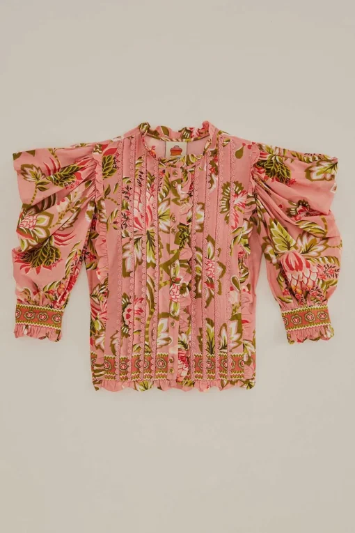  SOFT PINK AURA FLORAL SHORT SLEEVE BLOUSE