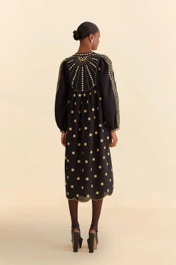 SUN EMBROIDERED MIDI DRESS